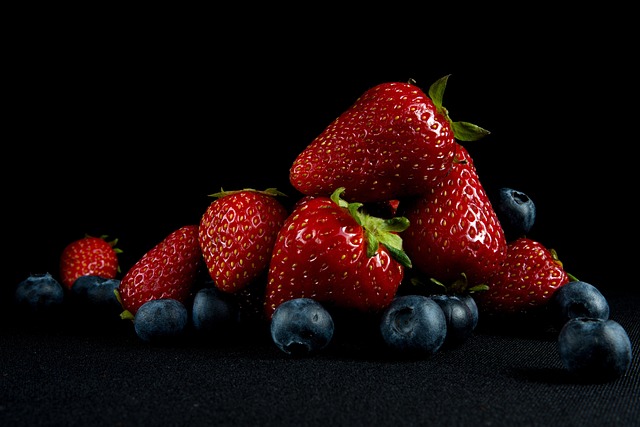 fresh strawberries and blueberries in Ireland farm setting close-up vibrant